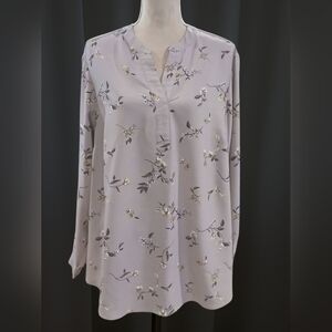 Hillary Radley Plus Size Purple Floral Long Sleeve Blouse Womans XXL Modest